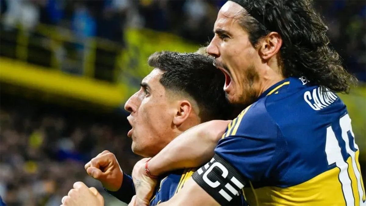Miguel Merentiel y Edinson Cavani, los autores de los 2 goles de Boca a Banfield en el torneo Clausura