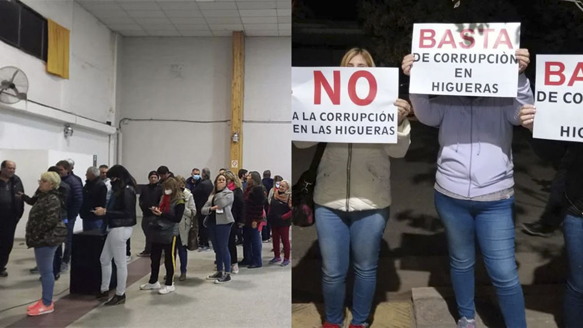 Una multitud se presentó a votar en las elecciones de la Cooperativa para darle la espalda a la llegada de Escudero (izquierda). La gente ya había salido a la calle anteriormente a pedir por el cese de la corrupción (derecha).