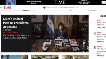 Milei es protagonista en la portada de la revista Time