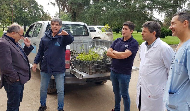 Ambiente acercó un centenar de especies autóctonas para realizar la primera plantación. El legislador Iturria y el director Ruiz dialogaron con los especialistas.