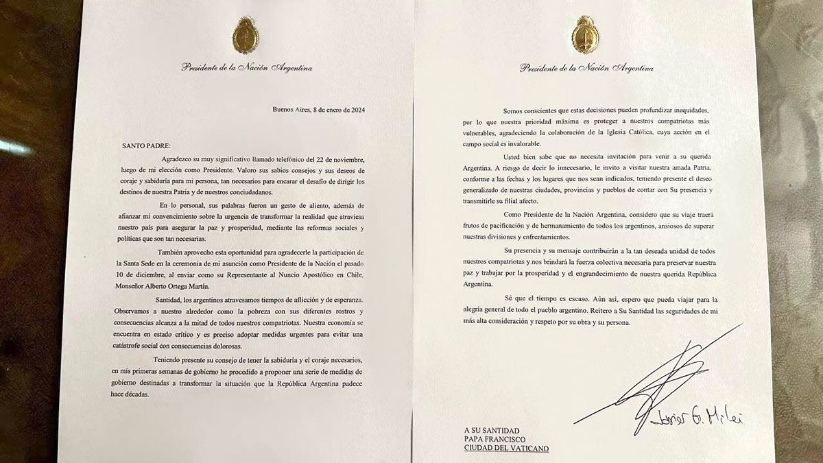 El presidente Javier Milei le envió una carta al Papa Francisco para invitarlo oficialmente a visitar la Argentina