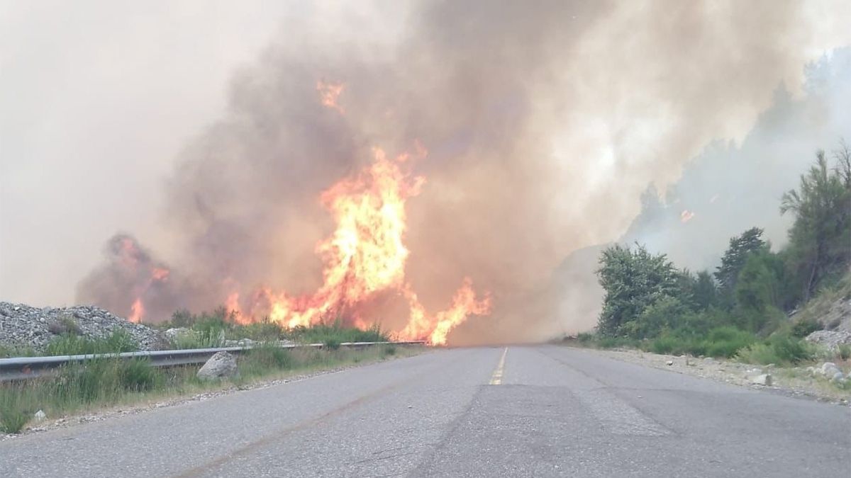Hoy el fuego atravesó un tramo de la Ruta 40 que va hacia la localidad de El Bolsón.