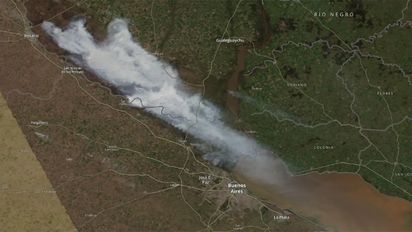Una imagen de un satélite de la NASA muestra la nube de cenizas por los incendios en el Delta del Paraná