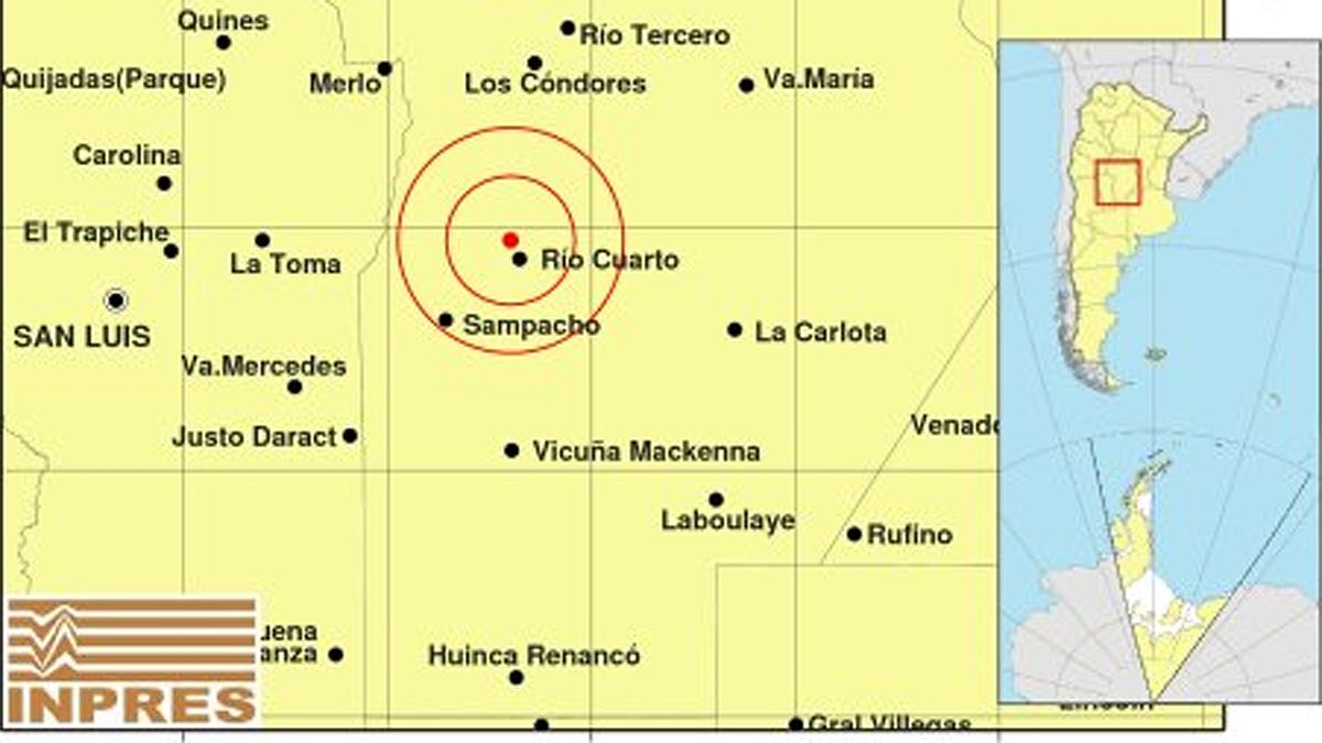 El sismo se registró a 9 kilómetros al noroeste de Río Cuarto.