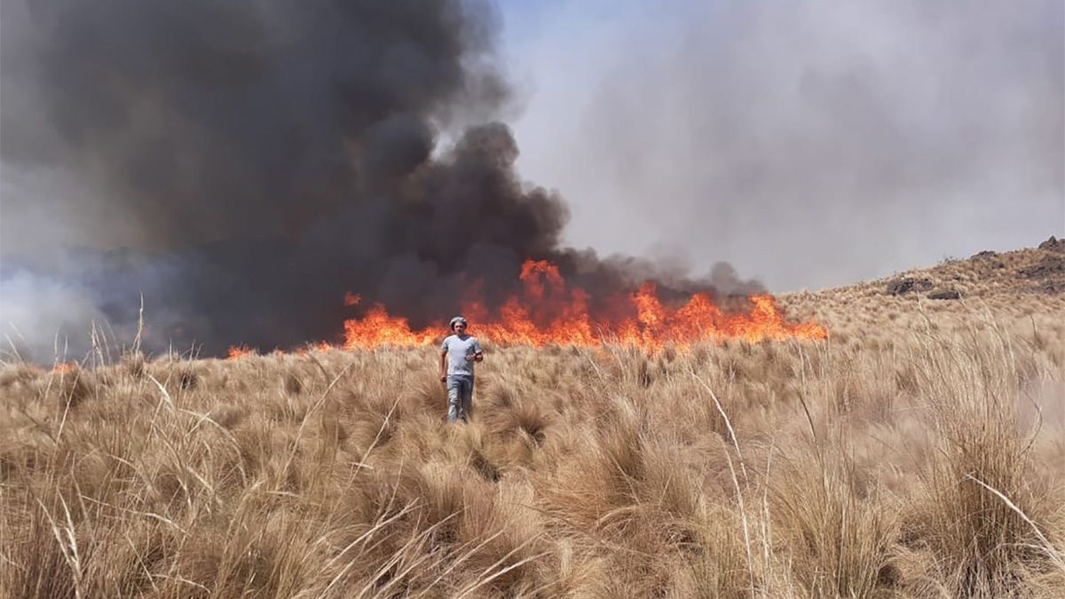 Los vecinos del lugar acompañan en la tarea a los bomberos.