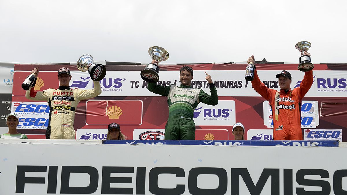 El podio del TC Mouras en La Pampa, Jeremías Séfchek, Ignacio Fain y Matías Cravero