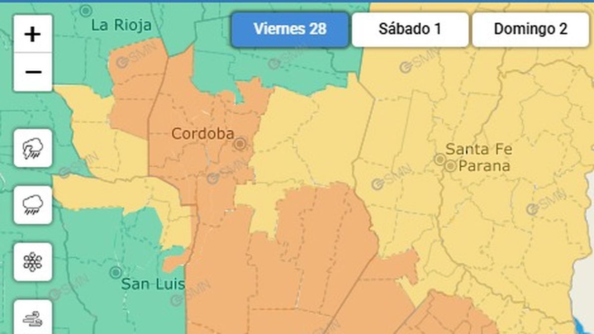 Alerta naranja para gran parte de la provincia por tormentas fuertes