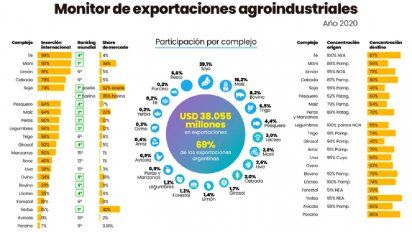 Las exportaciones agroindustriales sumaron US$ 38.055 millones en 2020