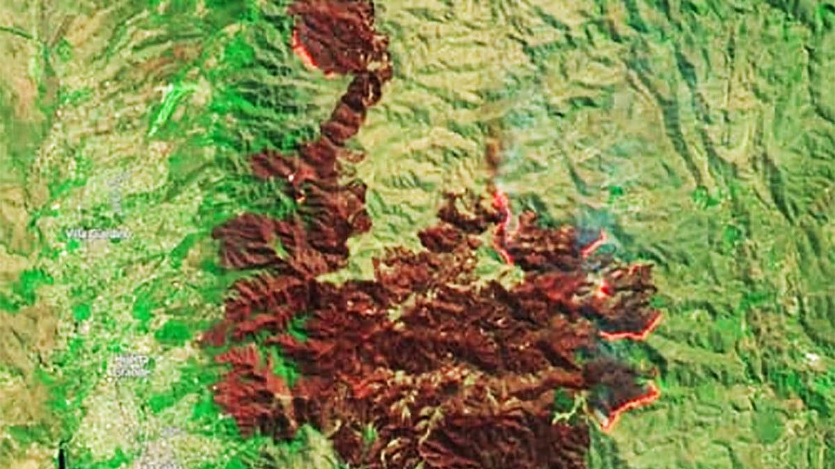 Imagen satelital de los incendios en Córdoba.