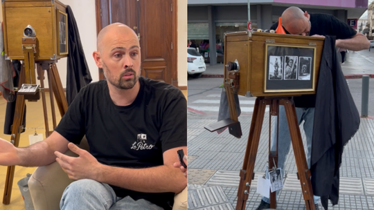 Gerardo González y “La Petro”, la cámara artesanal con la que recupera la fotografía minutera en los espacios públicos de Río Cuarto.