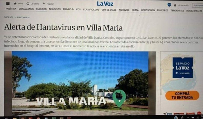 Es falsa la noticia sobre el alerta por hantavirus en Villa María
