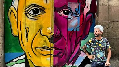 De la región a Barcelona: homenajeó a Picasso con un mural en la capital catalana