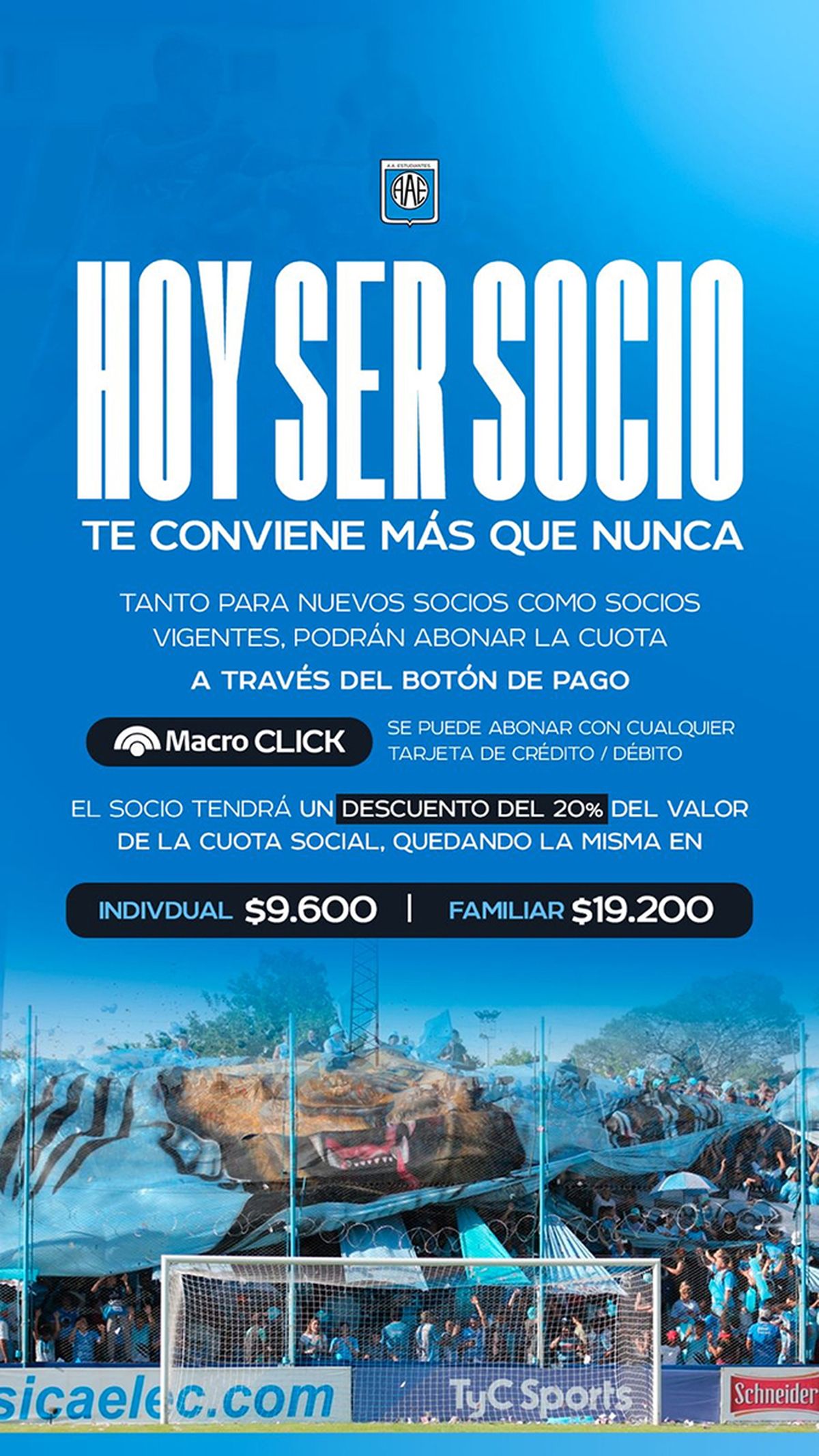 Estudiantes recibe a Almirante Brown el domingo desde las 16:00 en el Estadio Ciudad de Río Cuarto. El club lanzó diferentes opciones y abonos para que los hinchas puedan alentar en la cancha al equipo del imperio. Por consultas acercarse a la Sede Social de Av. España 251. 