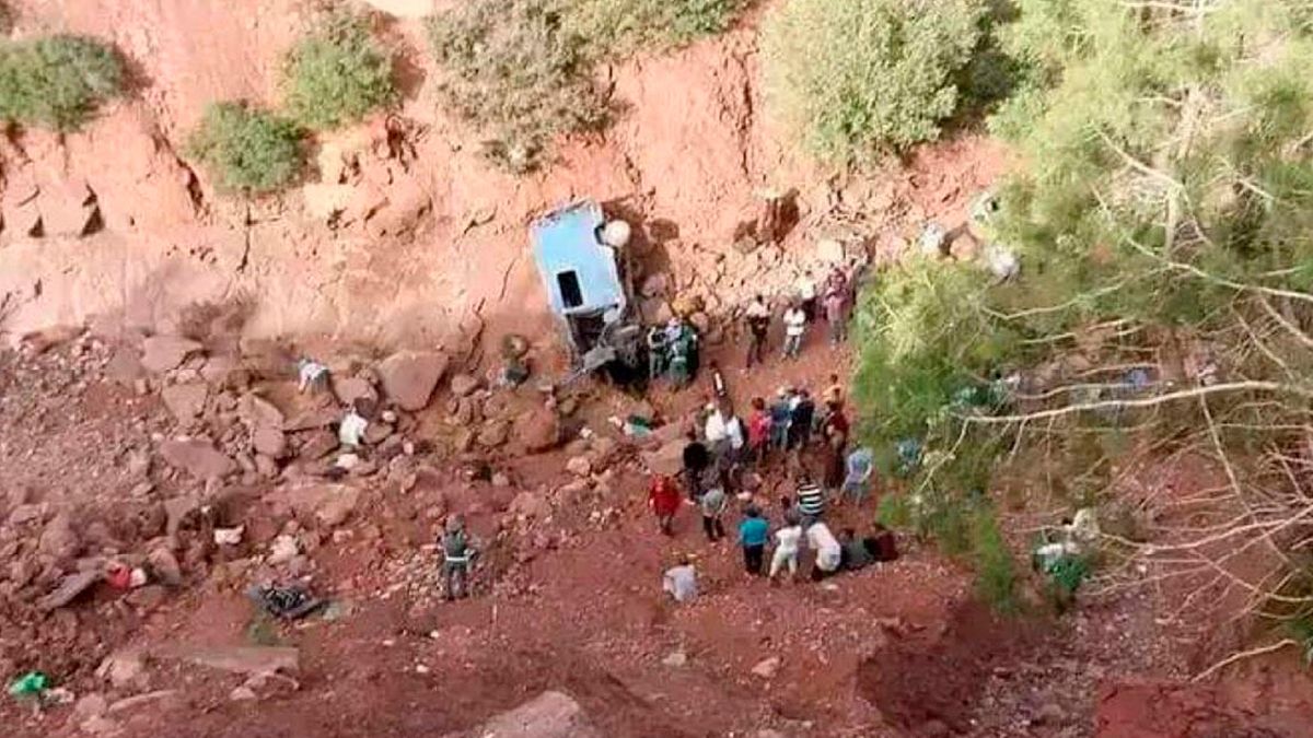 Marruecos: Al menos 24personas murieron este domingo cuando el minibús en el que viajaban cayó por unbarranco en la provincia de Azilal