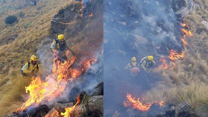 Suman bomberos al combate del fuego en el Cerro Champaquí