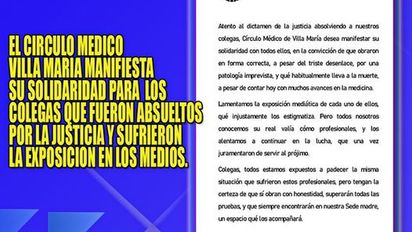 Caso Ñañez: el Circulo Médico local se solidarizó con los médicos absueltos